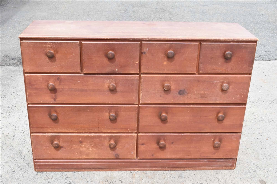 Red Stained Pine Long Chest of Drawers