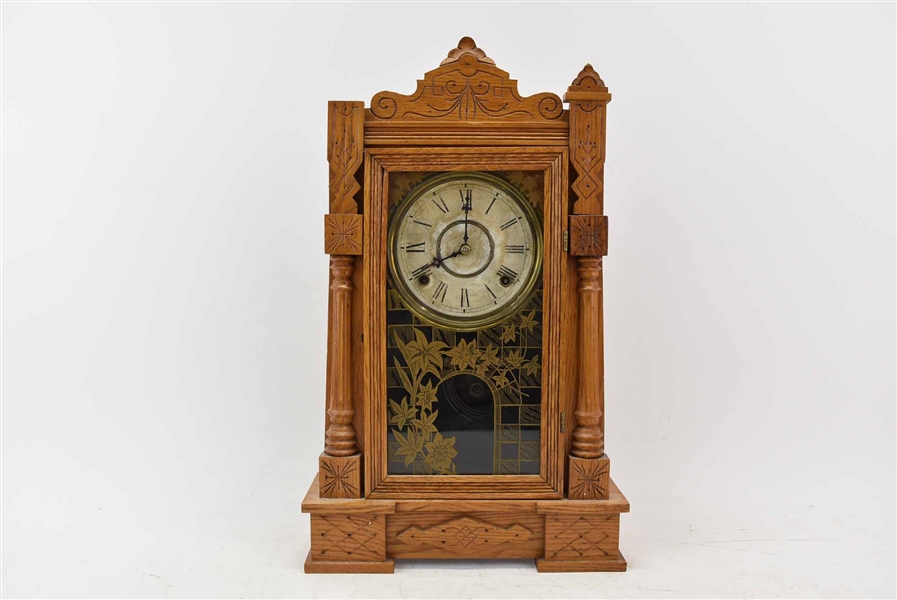 Eastlake Carved Oak Mantle Clock