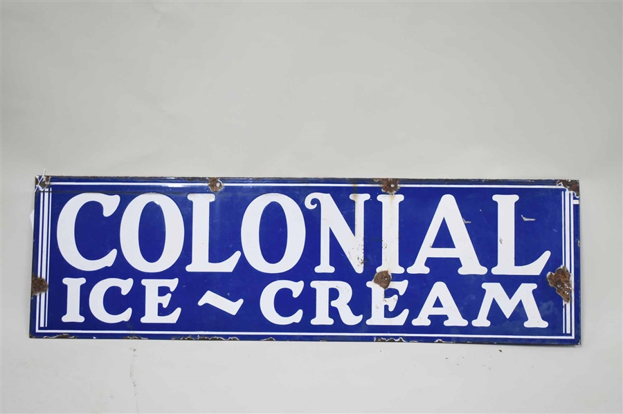 Vintage Colonial Ice Cream Enamel Sign