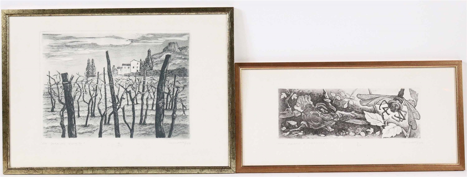 Two Remo Wolf Aquatint Etchings
