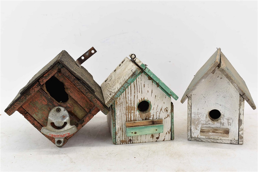 3 Vintage Painted Wood Birdhouses 