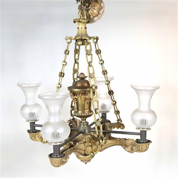 Classical Gilt Bronze Four Light Argand Chandelier