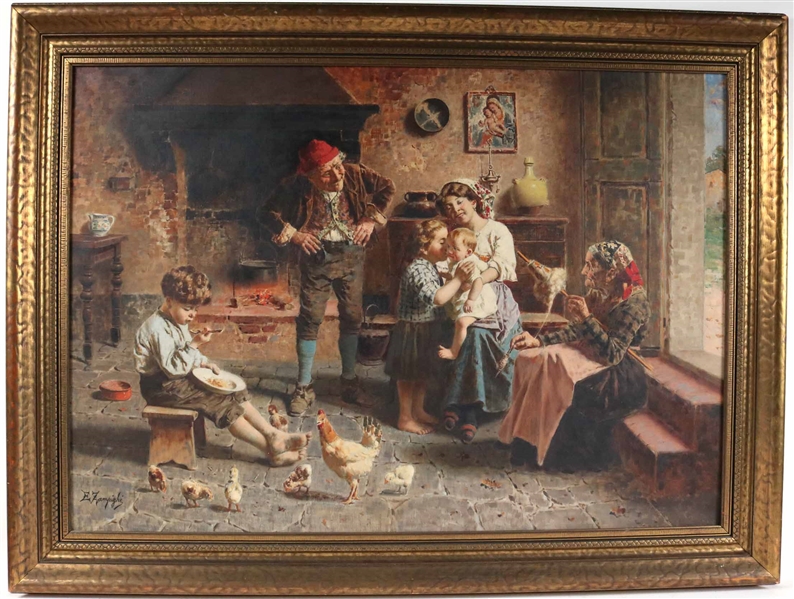 Eugenio Zampighi, Oil on Canvas, "The New Baby"