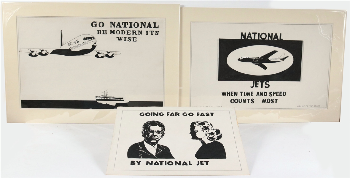 Three Dick Prisk, Pen and Ink, National Jet Ads
