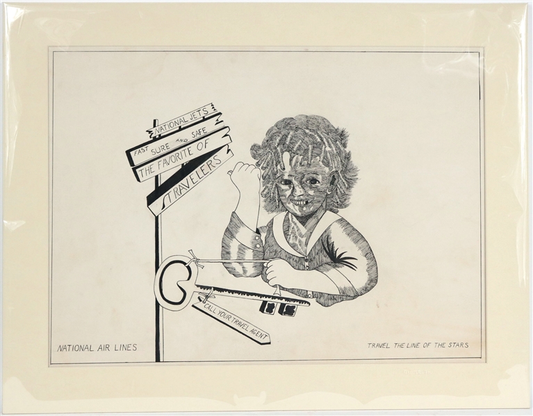 Dick Prisk, Pen and Ink, Girl with Key