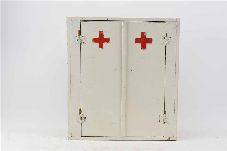 Vintage Red Cross Wooden First Aid Cabinet