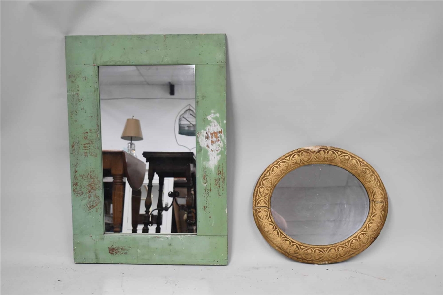 Vintage Green Painted Hanging Wall Mirror
