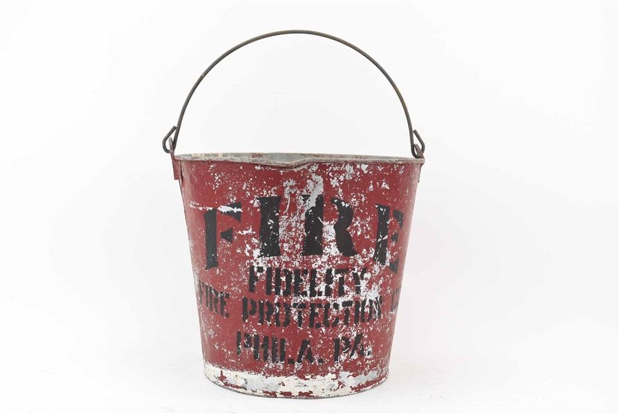 Vintage Galvanized Metal Painted Fire Bucket