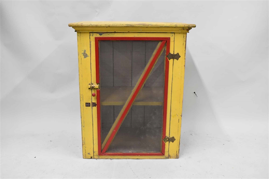 Vintage Americana Yellow and Red Painted Pie Safe