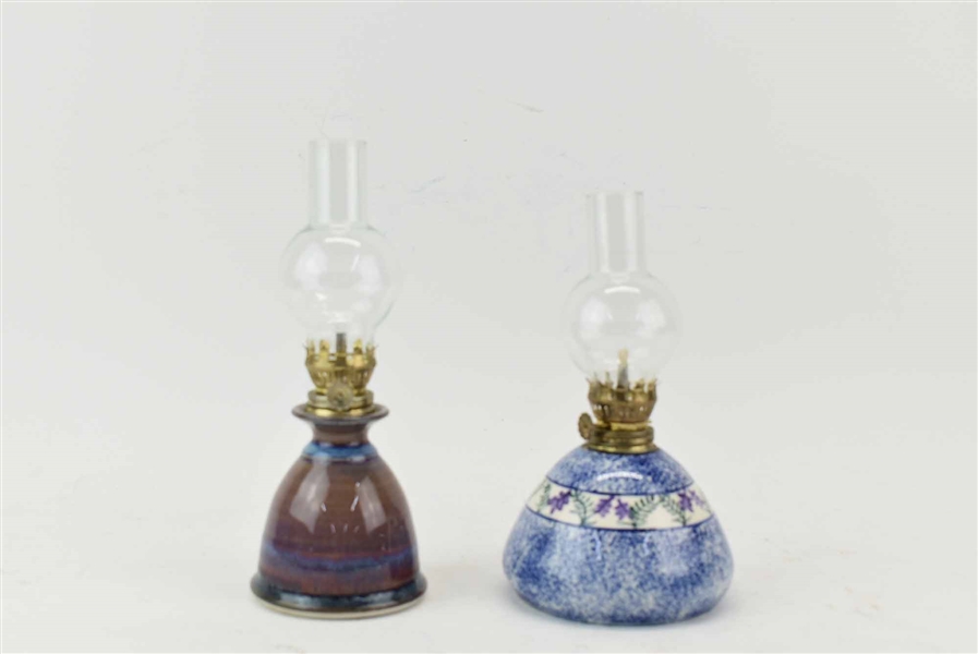 Two Small Modern Table Top Oil Lamps