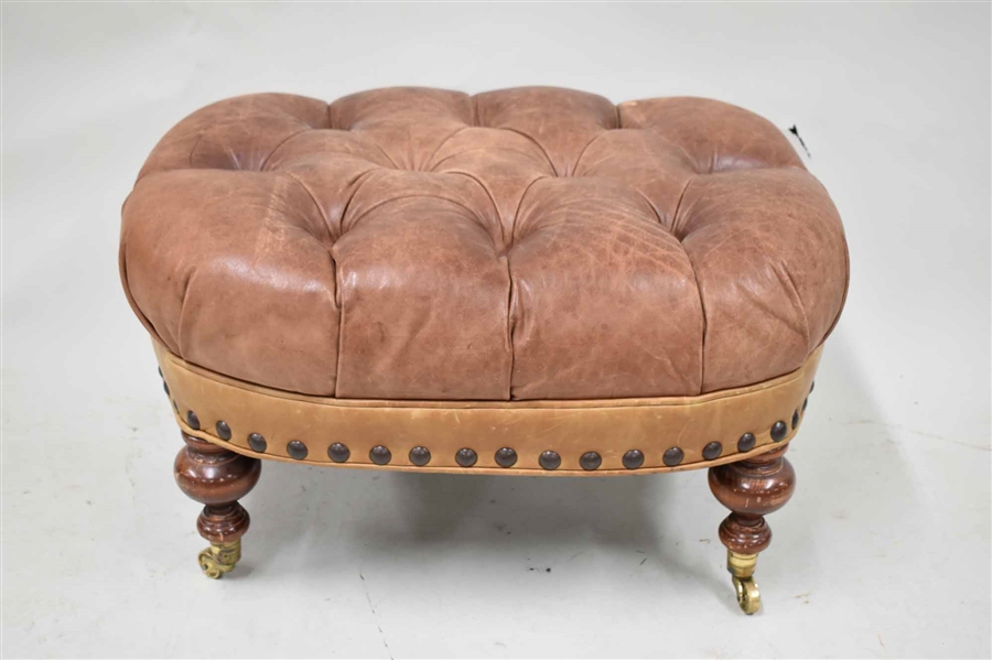Leather Tufted Oval Ottoman 