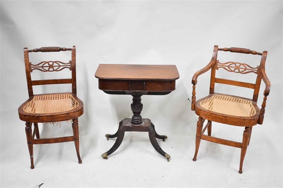 Pair of Antique Tiger Maple Side Chairs