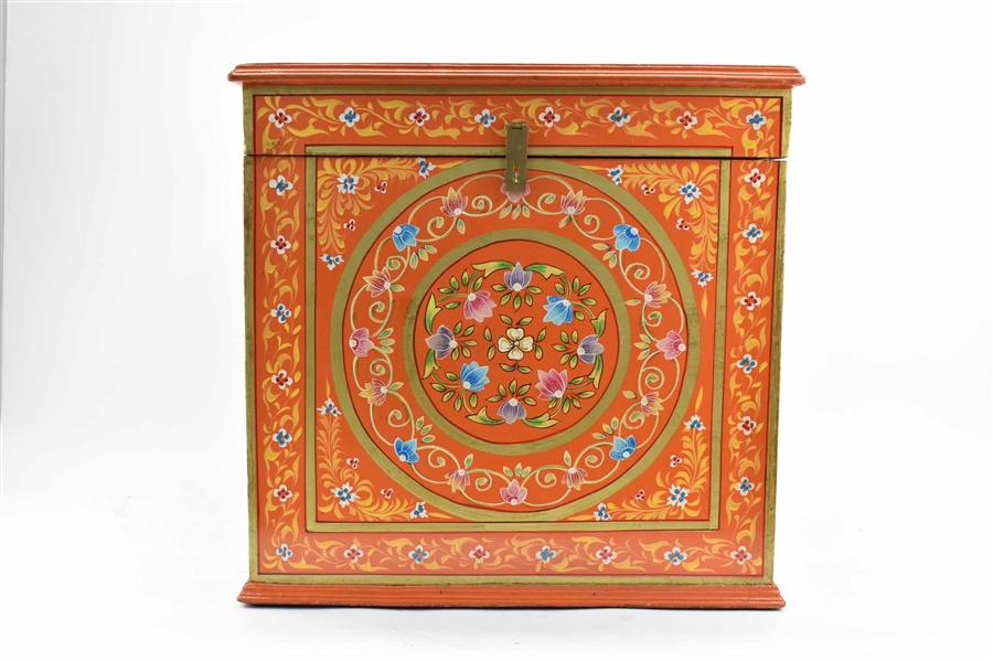 Hand-Painted Floral Wooden Storage Trunk