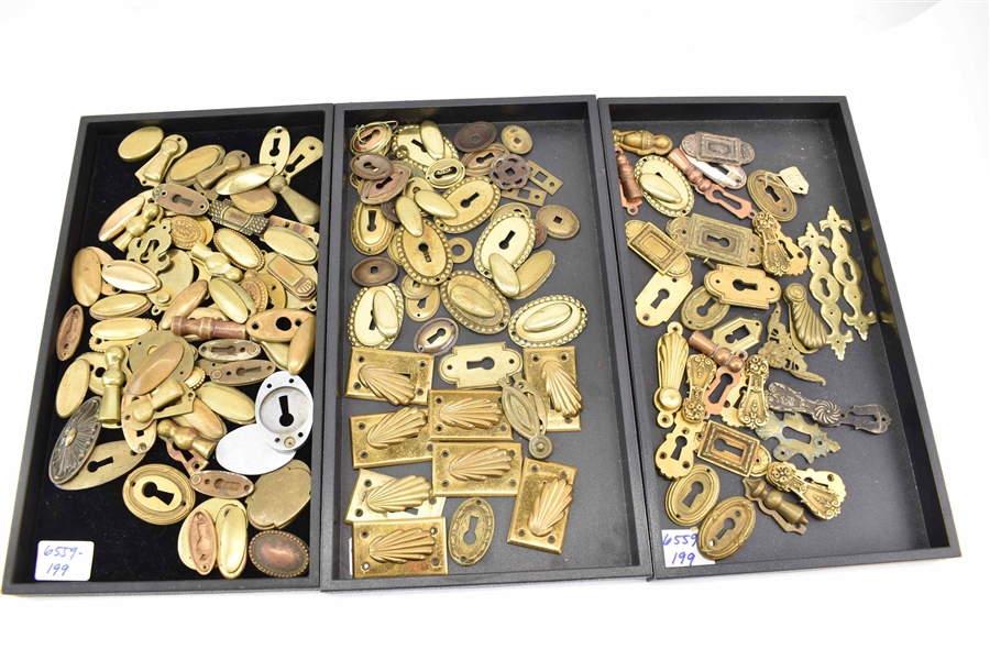 Large Group of Brass Keyhole Covers Escutcheons