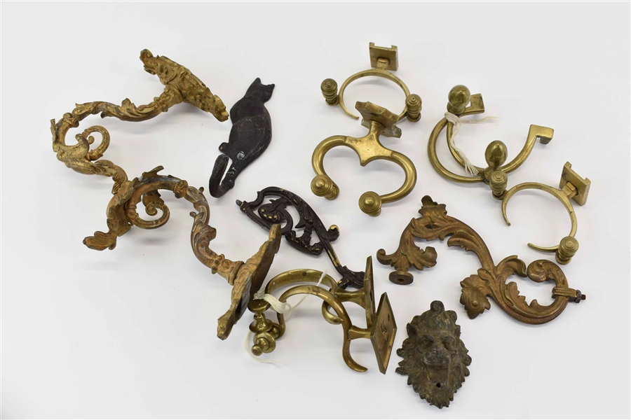 Group of Assorted Brass Hooks and Tiebacks