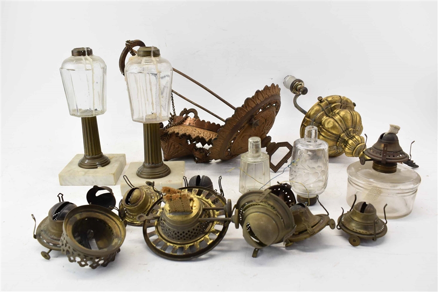Group of Assorted Oil Lamp Parts & Burners 