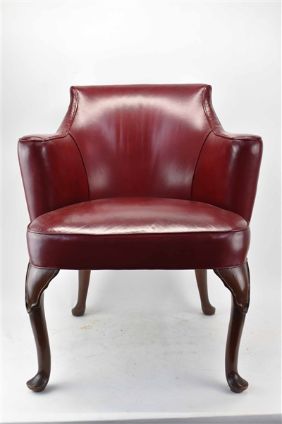Queen Anne Style Red Leather Armchair