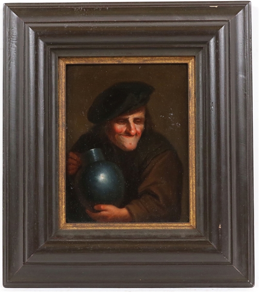 Old Master Oil on Panel, Portrait of Man with Jug