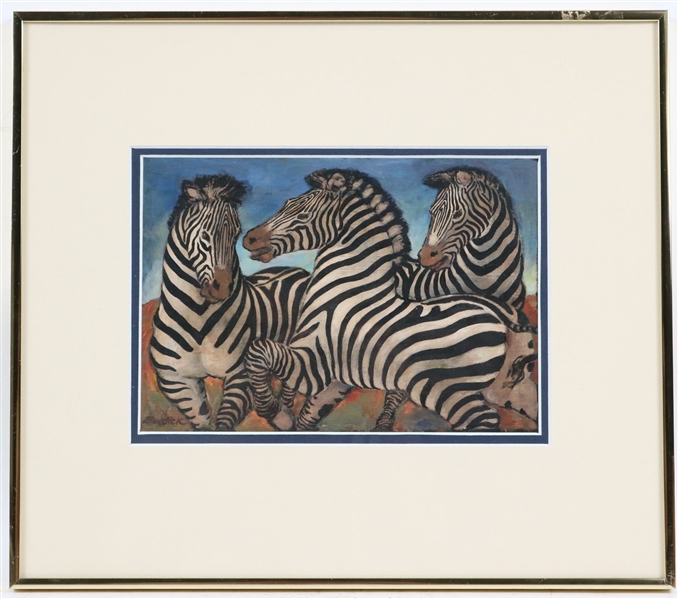 Charles Burdick, Oil on Panel, Three Zebras