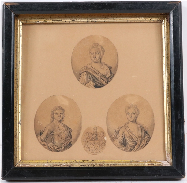 Three Miniature Portraits Laid on Paper
