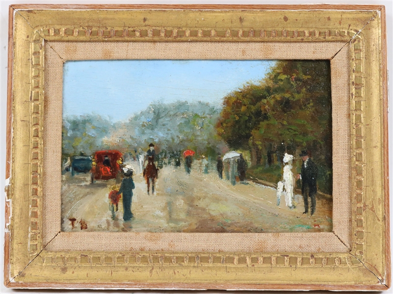 Oil on Panel, Impressionist Prominade Scene