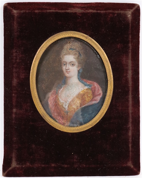 Watercolor on Velum, Miniature Portrait of Woman