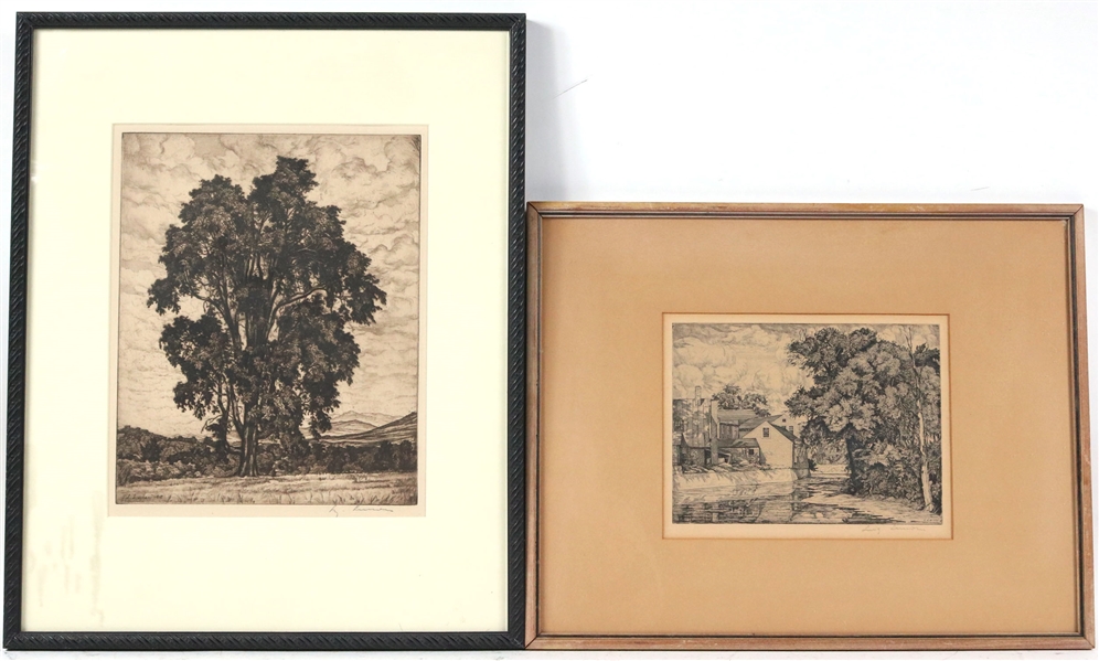 Two Luigi Lucioni Etchings, The Mill and Tree
