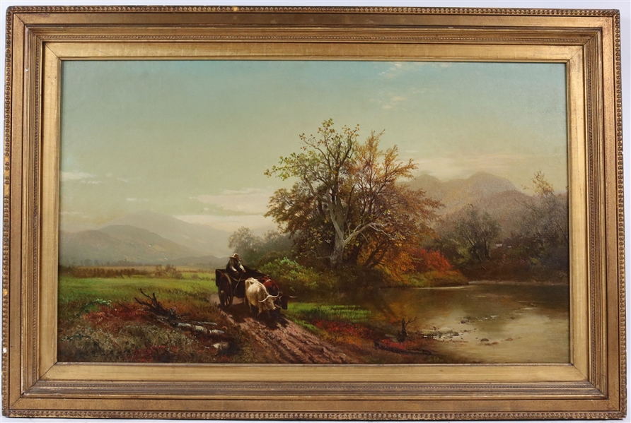 Oil on Canvas, Oxen Cart in a Valley