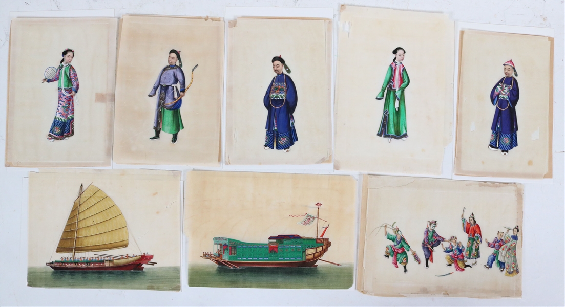 Eight Chinese Portrait Paintings on Pith Paper