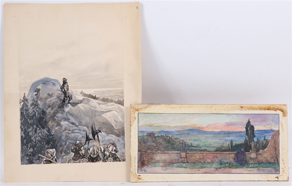 Watercolor En Grisaille, Conquistadors on a Hill