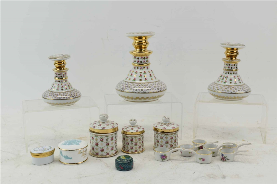 Group of Floral Porcelain Vanity Bottles and Jars