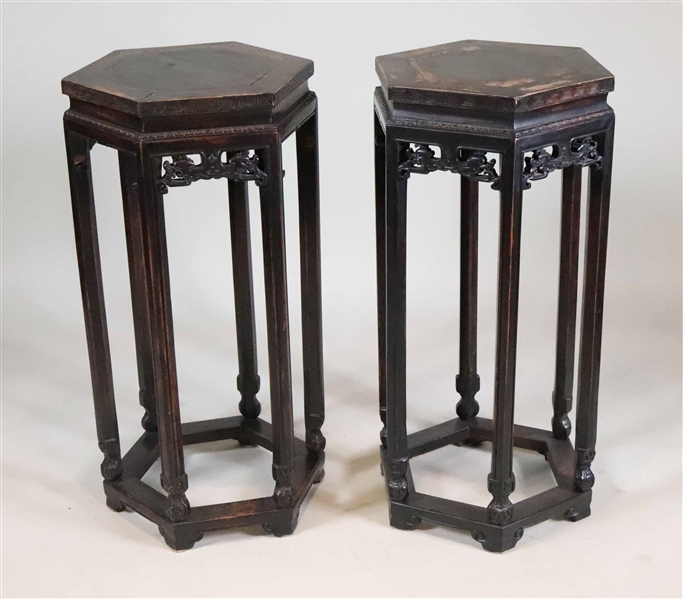 Pair of Chinese Hexagonal Hardwood Plant Stands