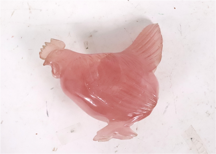 Chinese Rose Quartz Figure of a Cockerel