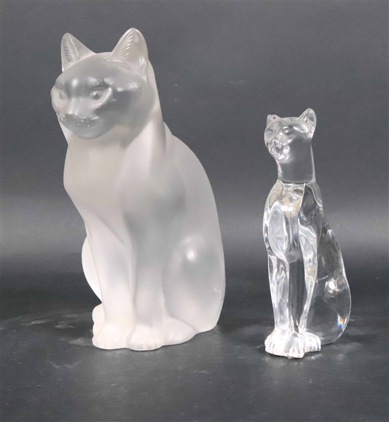 Two Baccarat and Lalique Colorless Glass Cats