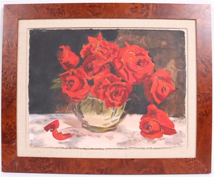 Alida Morgan, Watercolor, Red Roses in Vase