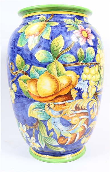 Majolica Bird and Lemon Decorated Vase