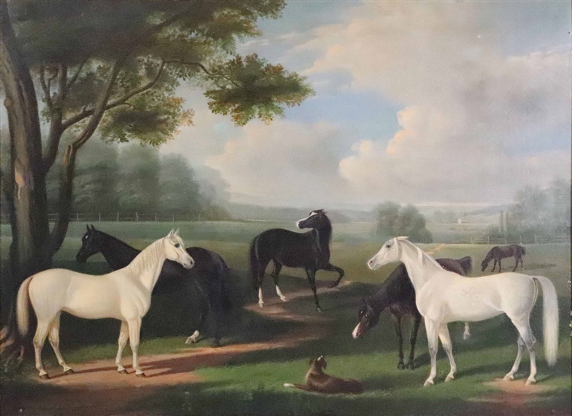 John McAuliffe Oil on Canvas, Horses in Meadow