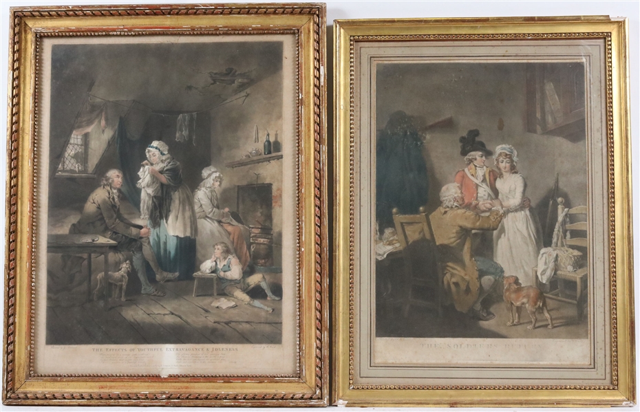 Two Colored Engravings, Interior Scenes