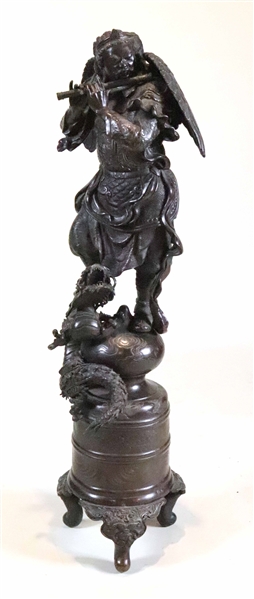 Patinated Bronze Figure of Winged Man and Dragon