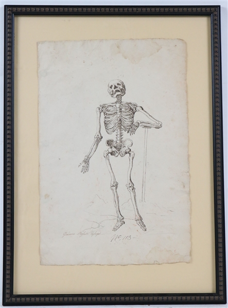 Giacomo Rossetti, Ink on Paper of a Skeleton