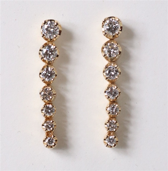 Pair of Seven Graduated Line Drop Diamond Earring