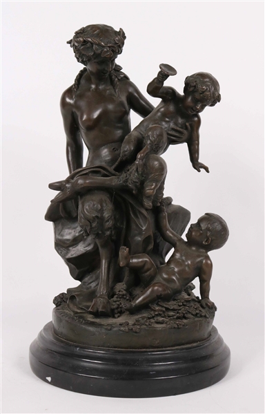Michel Claude Clodion, Bronze, Faun and Two Putti