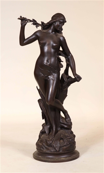 Edouard Drouot, Bronze, Female Nude with Leaves