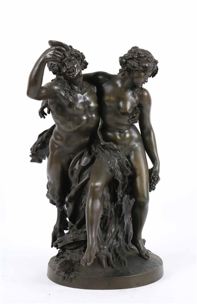 Michel Claude Clodion, Bronze, Satyr and Nymph