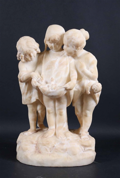 Alabaster Sculpture, Three Girls with Baby Birds