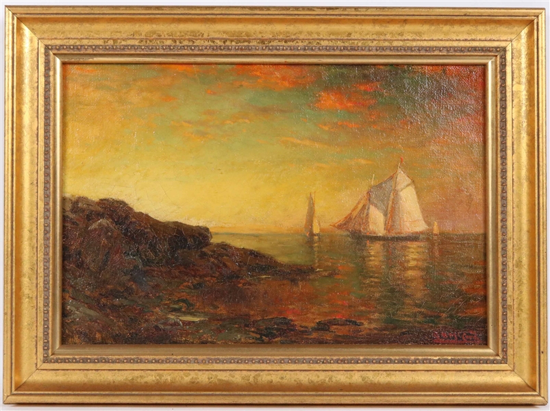 George H McCord, Oil on Canvas, Ships at Sunset