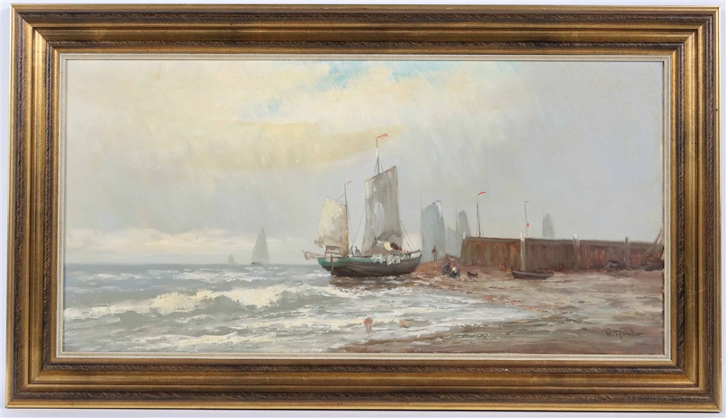 Helmut Reuter, Oil on Canvas, Ships at pier