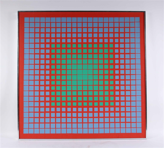 Op-Art Oil on Canvas, Red, Green, and Blue
