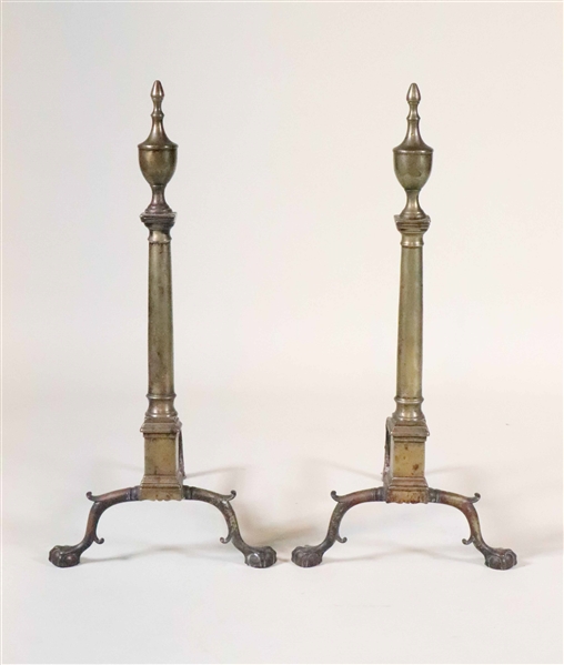 Pair of Late Chippendale Cast Brass Andirons
