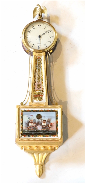 Eglomise and Parcel-Gilt Mahogany Banjo Clock